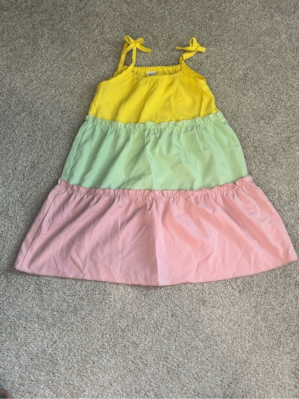 SHEIN Girls Tiered Sundress in Yellow, Mint, and Pink